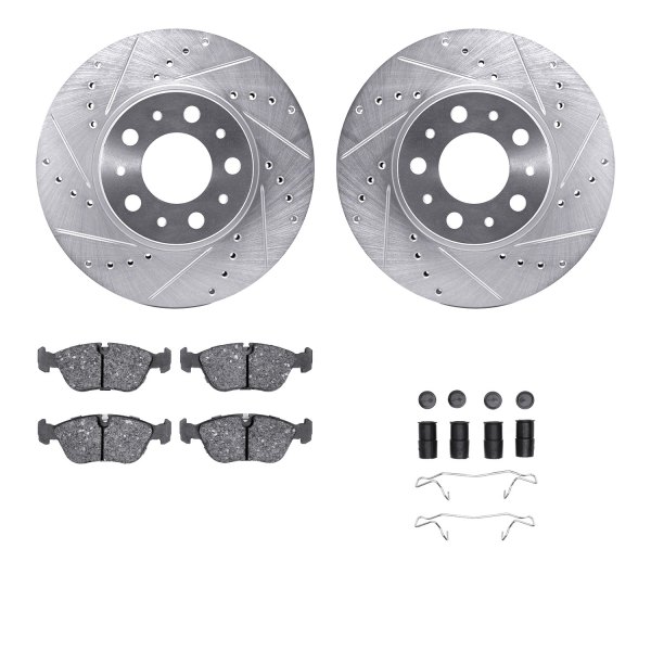  R1 Concepts® - Drilled and Slotted Front Brake Kit with Optimum OE Pads