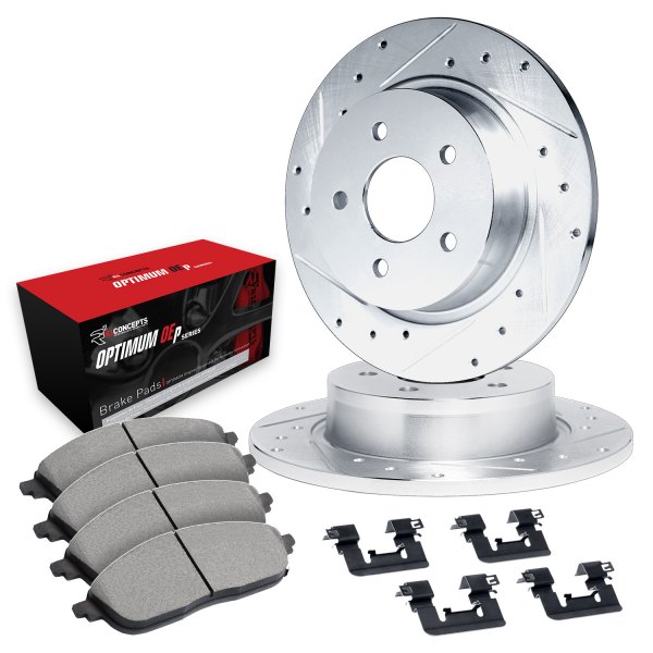  R1 Concepts® - Drilled and Slotted Front Brake Kit with Optimum OE Pads