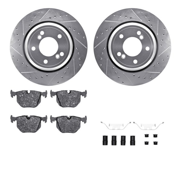  R1 Concepts® - Drilled and Slotted Rear Brake Kit with Optimum OE Pads