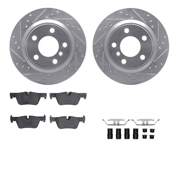  R1 Concepts® - Drilled and Slotted Rear Brake Kit with Optimum OE Pads