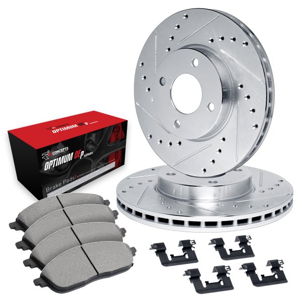  R1 Concepts® - Drilled and Slotted Front Brake Kit with Optimum OE Pads