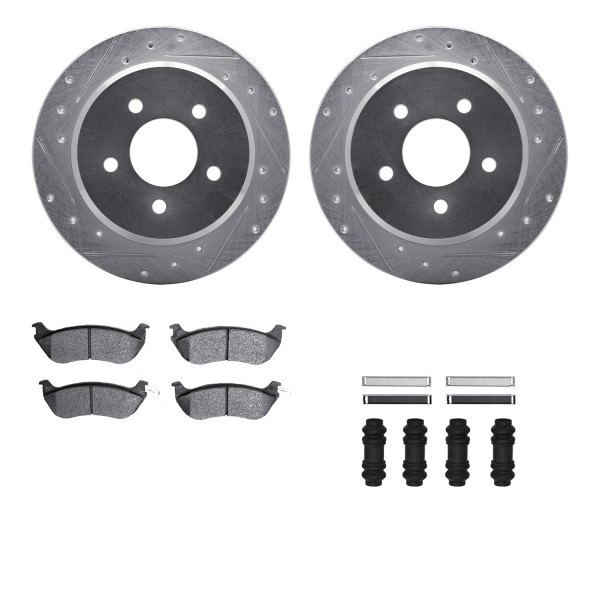  R1 Concepts® - Drilled and Slotted Rear Brake Kit with Optimum OE Pads