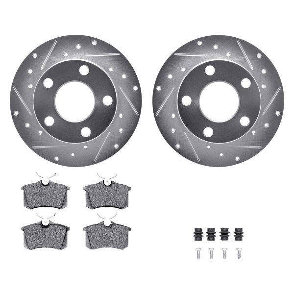  R1 Concepts® - Drilled and Slotted Rear Brake Kit with Optimum OE Pads