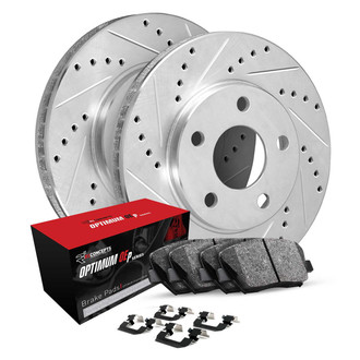 R1 Concepts® - Drilled and Slotted Front Brake Kit with Optimum OE Pads