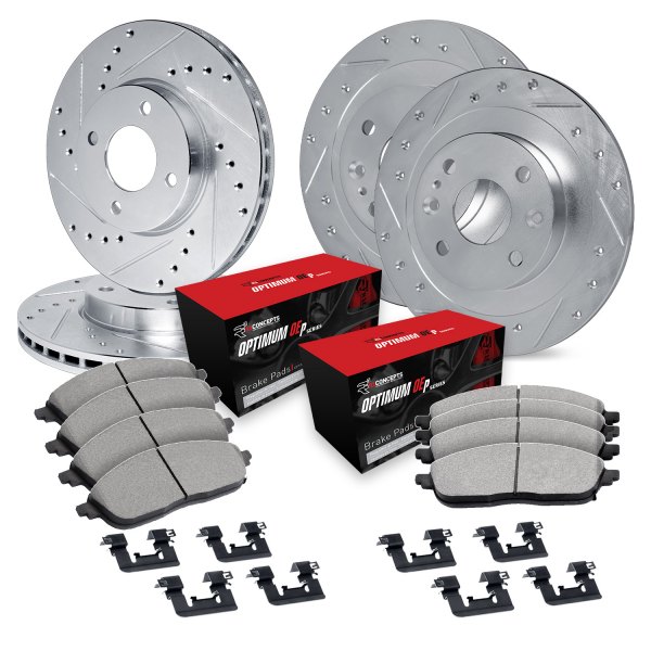  R1 Concepts® - Drilled and Slotted Front and Rear Brake Kit with Optimum OE Pads