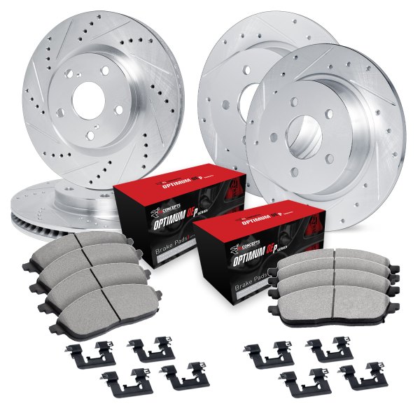  R1 Concepts® - Drilled and Slotted Front and Rear Brake Kit with Optimum OE Pads