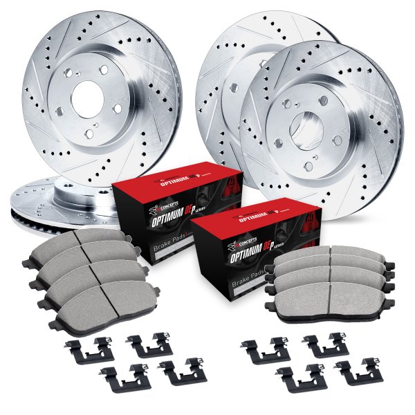  R1 Concepts® - Drilled and Slotted Front and Rear Brake Kit with Optimum OE Pads