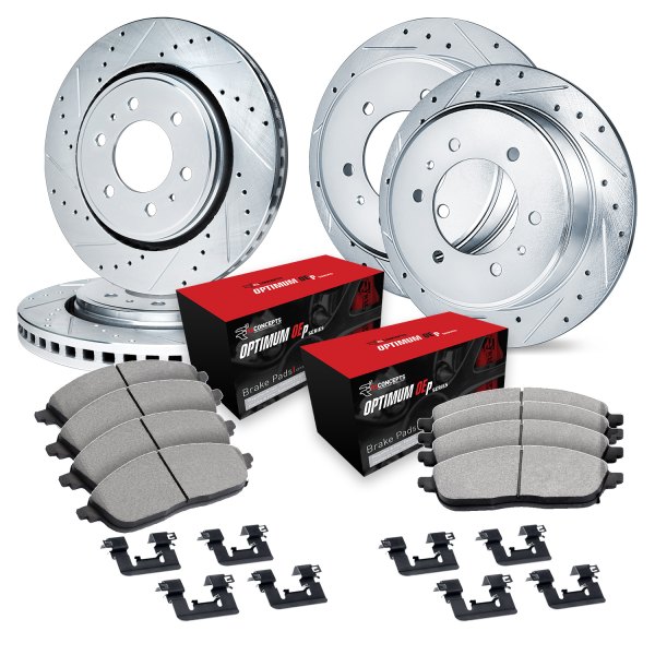  R1 Concepts® - Drilled and Slotted Front and Rear Brake Kit with Optimum OE Pads