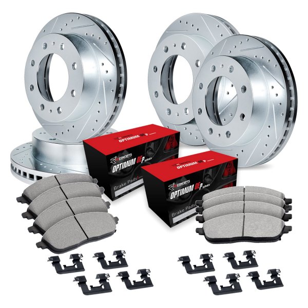  R1 Concepts® - Drilled and Slotted Front and Rear Brake Kit with Optimum OE Pads