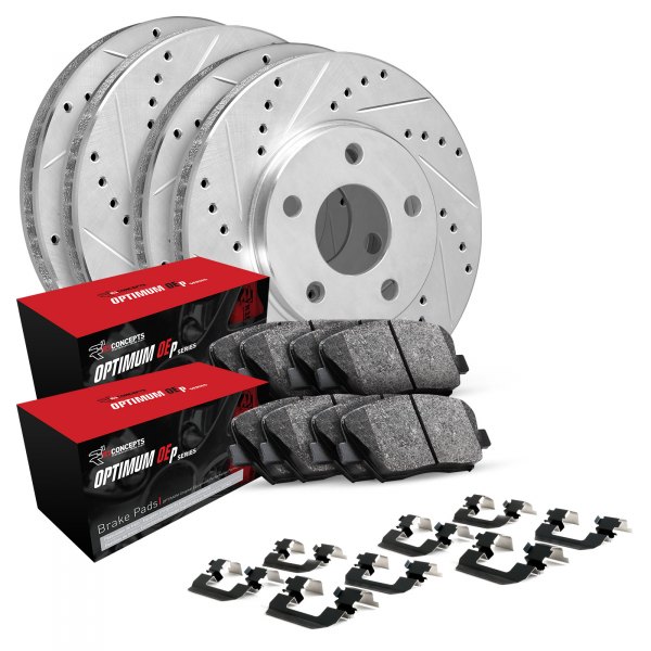  R1 Concepts® - Drilled and Slotted Front and Rear Brake Kit with Optimum OE Pads