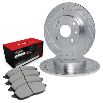 R1 Concepts® WGUN1-16000 - Drilled and Slotted Rear Brake Kit with Optimum OE Pads