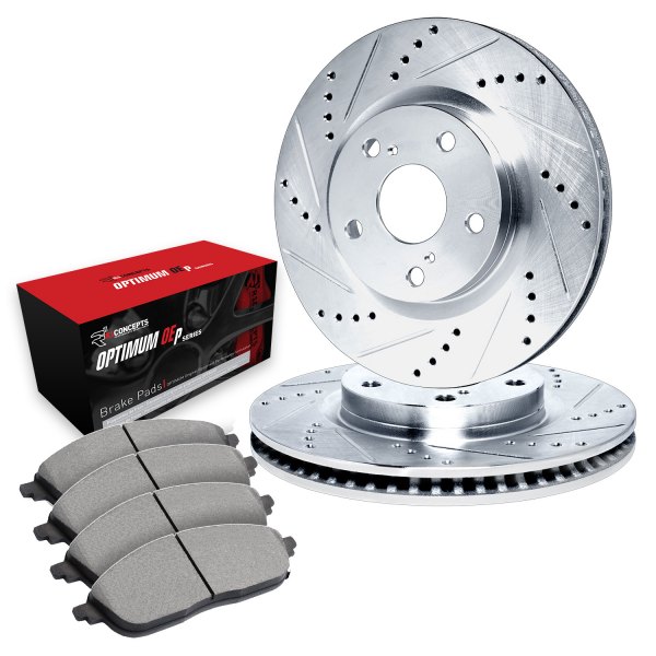  R1 Concepts® - Drilled and Slotted Front Brake Kit with Optimum OE Pads