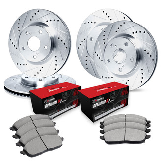 R1 Concepts® - Drilled and Slotted Front and Rear Brake Kit with Optimum OE Pads