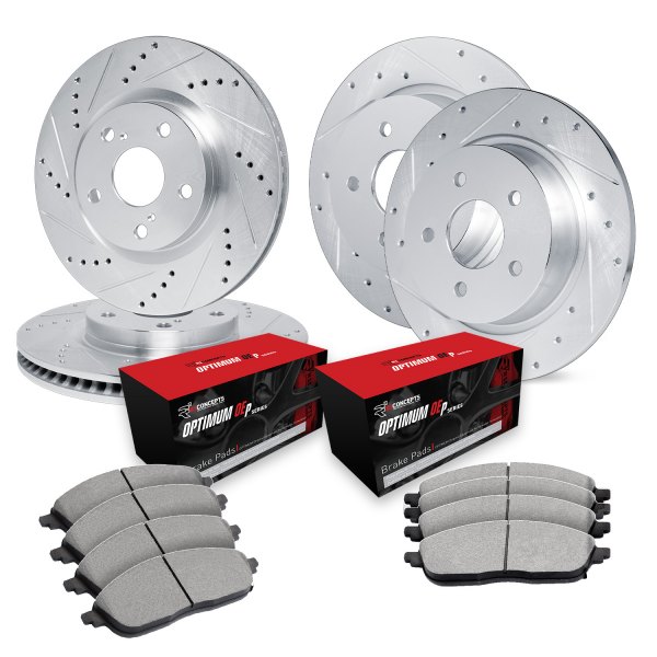  R1 Concepts® - Drilled and Slotted Front and Rear Brake Kit with Optimum OE Pads