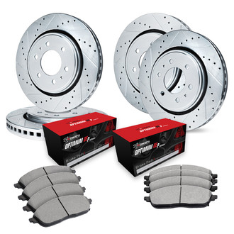 R1 Concepts® - Drilled and Slotted Front and Rear Brake Kit with Optimum OE Pads