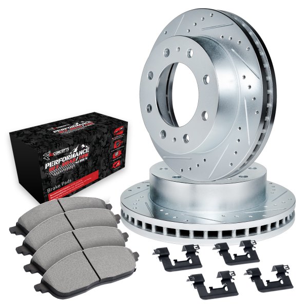  R1 Concepts® - eLINE Series Drilled and Slotted Front Brake Kit with Performance Off-Road/Tow Brake Pads