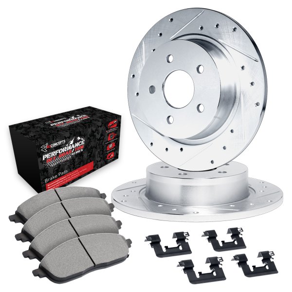  R1 Concepts® - eLINE Series Drilled and Slotted Rear Brake Kit with Performance Off-Road/Tow Brake Pads