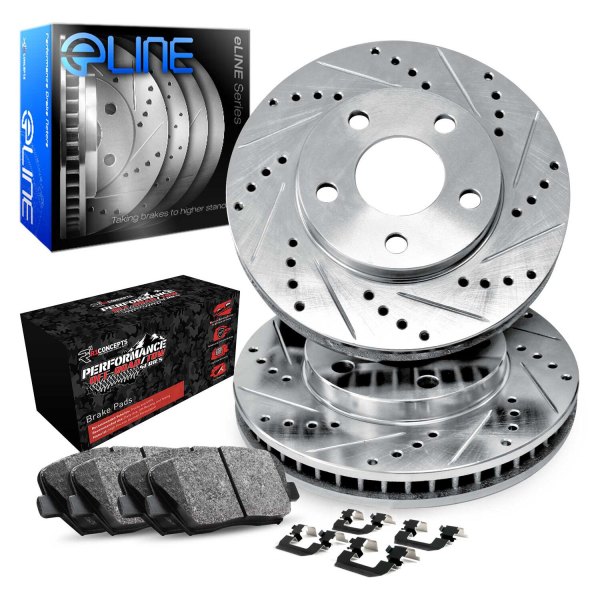  R1 Concepts® - eLINE Series Drilled and Slotted Front Brake Kit with Performance Off-Road/Tow Brake Pads