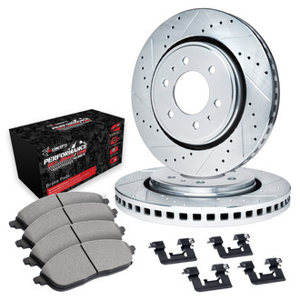 R1 Concepts® - eLINE Series Drilled and Slotted Front Brake Kit with Performance Off-Road/Tow Brake Pads