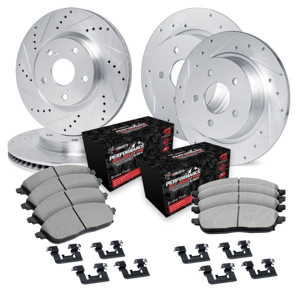  R1 Concepts® - eLINE Series Drilled and Slotted Front and Rear Brake Kit with Performance Off-Road/Tow Brake Pads