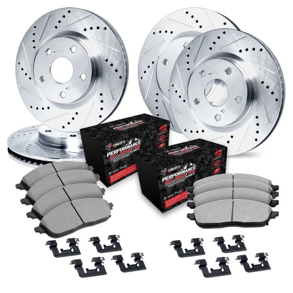  R1 Concepts® - eLINE Series Drilled and Slotted Front and Rear Brake Kit with Performance Off-Road/Tow Brake Pads