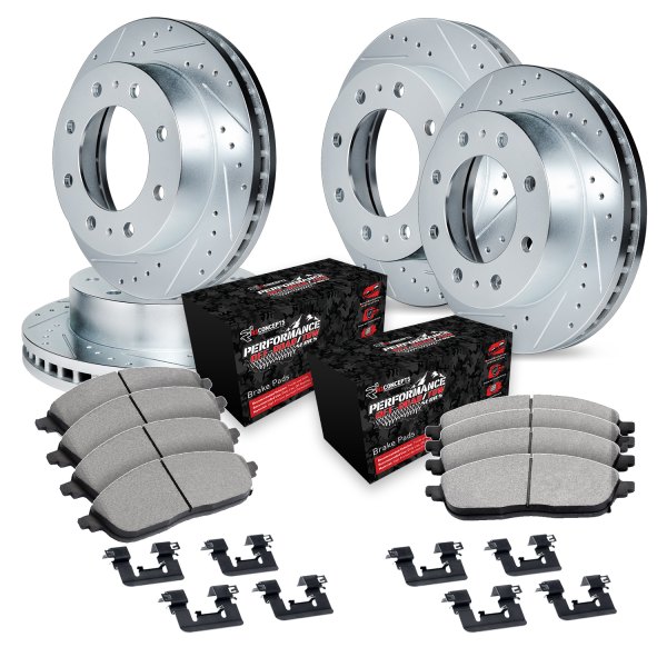  R1 Concepts® - eLINE Series Drilled and Slotted Front and Rear Brake Kit with Performance Off-Road/Tow Brake Pads