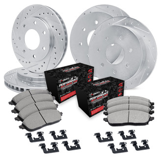 R1 Concepts® - Drilled and Slotted Front and Rear Brake Kit with Performance Off-Road/Tow Brake Pads