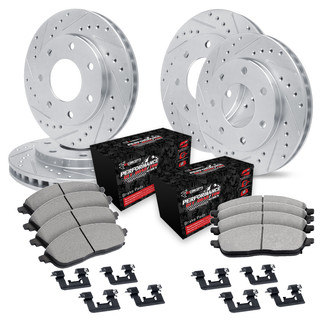 R1 Concepts® - Drilled and Slotted Front and Rear Brake Kit with Performance Off-Road/Tow Brake Pads