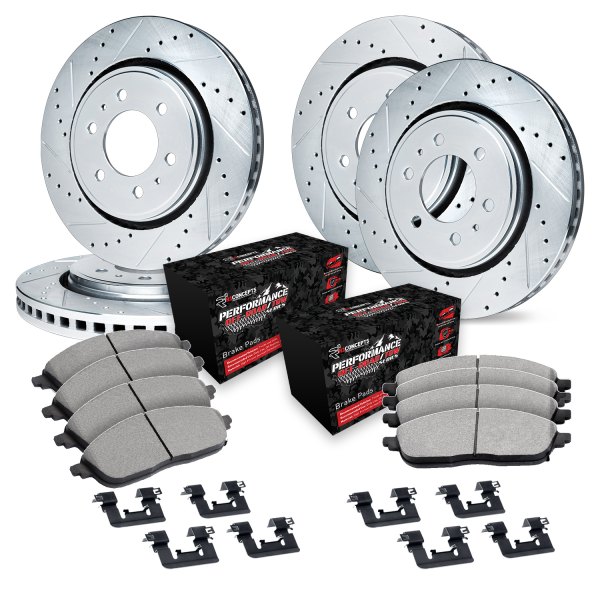  R1 Concepts® - Drilled and Slotted Front and Rear Brake Kit with Performance Off-Road/Tow Brake Pads