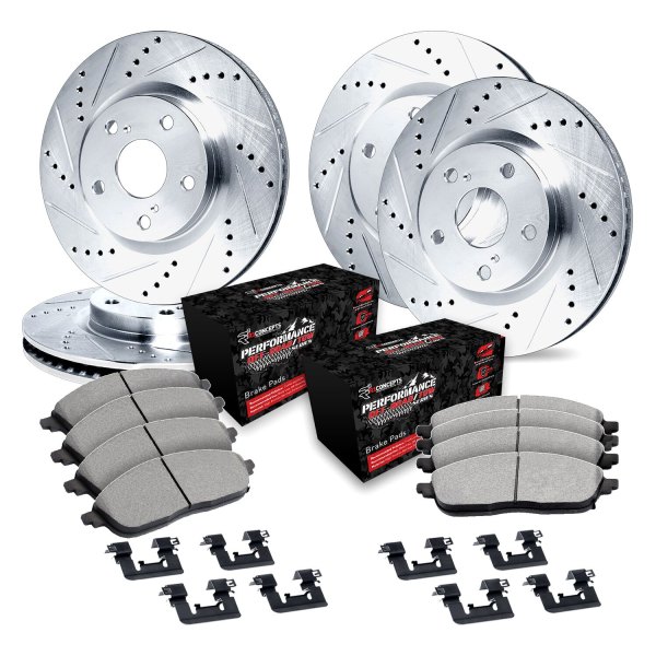  R1 Concepts® - eLINE Series Drilled and Slotted Front and Rear Brake Kit with Performance Off-Road/Tow Brake Pads
