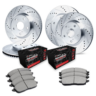 R1 Concepts® - Drilled and Slotted Front and Rear Brake Kit with Performance Off-Road/Tow Brake Pads