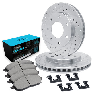 R1 Concepts® - eLINE Series Drilled and Slotted Rear Brake Kit with Ceramic Pads