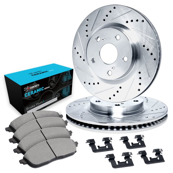  R1 Concepts® - eLINE Series Drilled and Slotted Rear Brake Kit with Ceramic Pads