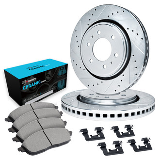 R1 Concepts® - eLINE Series Drilled and Slotted Rear Brake Kit with Ceramic Pads