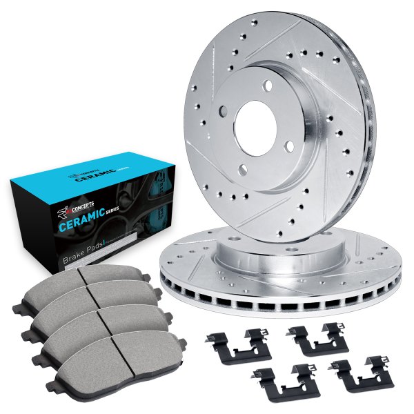  R1 Concepts® - eLINE Series Drilled and Slotted Front Brake Kit with Ceramic Pads