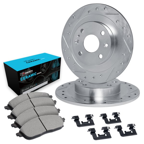  R1 Concepts® - eLINE Series Drilled and Slotted Rear Brake Kit with Ceramic Pads