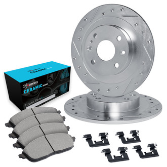 R1 Concepts® - eLINE Series Drilled and Slotted Rear Brake Kit with Ceramic Pads