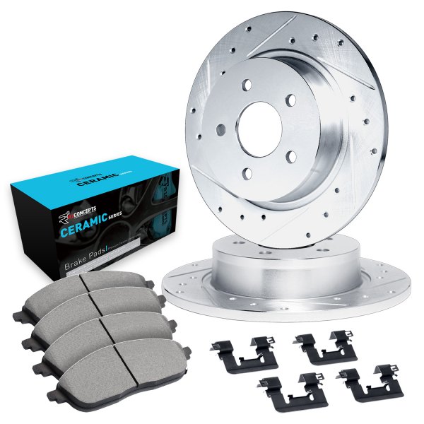  R1 Concepts® - eLINE Series Drilled and Slotted Rear Brake Kit with Ceramic Pads