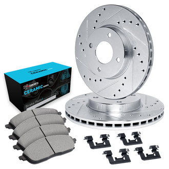 R1 Concepts® - eLINE Series Drilled and Slotted Front Brake Kit with Ceramic Pads
