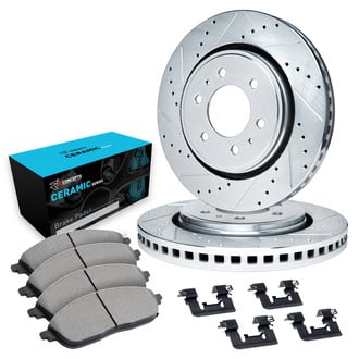 R1 Concepts® - eLINE Series Drilled and Slotted Front Brake Kit with Ceramic Pads