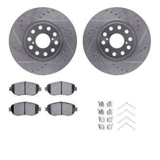 R1 Concepts® - eLINE Series Drilled and Slotted Front Brake Kit with Ceramic Pads