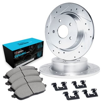 R1 Concepts® - eLINE Series Drilled and Slotted Rear Brake Kit with Ceramic Pads