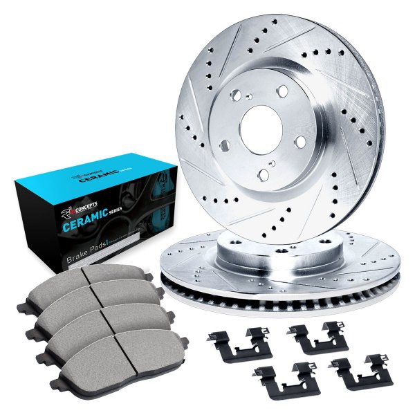  R1 Concepts® - eLINE Series Drilled and Slotted Front Brake Kit with Ceramic Pads