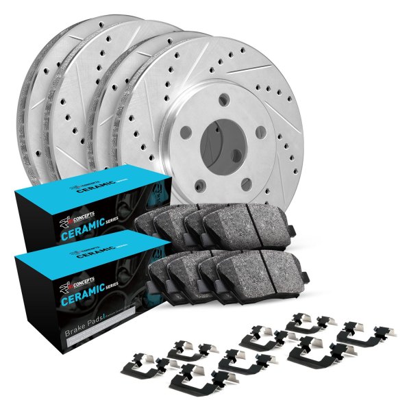  R1 Concepts® - eLINE Series Drilled and Slotted Front and Rear Brake Kit with Ceramic Pads