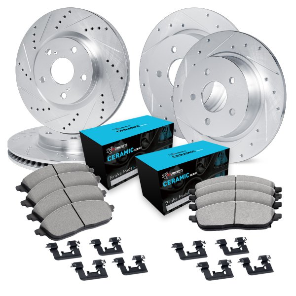  R1 Concepts® - eLINE Series Drilled and Slotted Front and Rear Brake Kit with Ceramic Pads