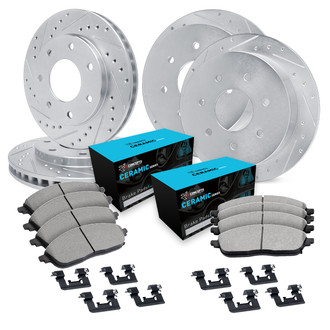 R1 Concepts® - eLINE Series Drilled and Slotted Front and Rear Brake Kit with Ceramic Pads