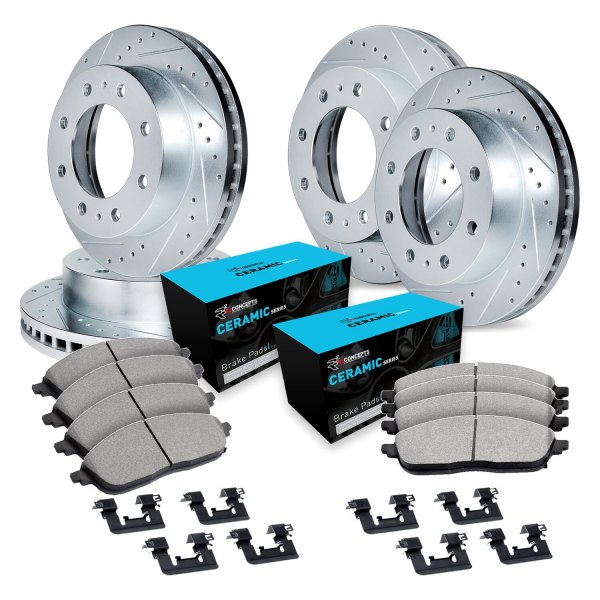  R1 Concepts® - eLINE Series Drilled and Slotted Front and Rear Brake Kit with Ceramic Pads