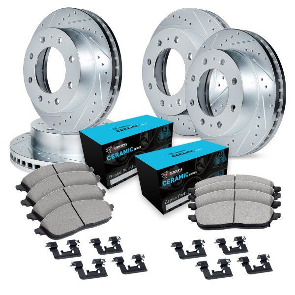  R1 Concepts® - eLINE Series Drilled and Slotted Front and Rear Brake Kit with Ceramic Pads