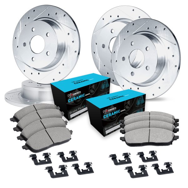  R1 Concepts® - eLINE Series Drilled and Slotted Front and Rear Brake Kit with Ceramic Pads