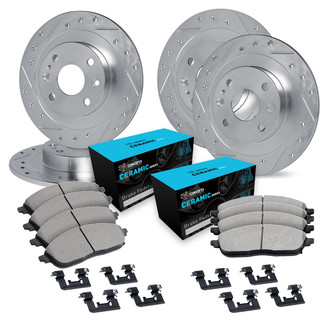 R1 Concepts® - eLINE Series Drilled and Slotted Front and Rear Brake Kit with Ceramic Pads